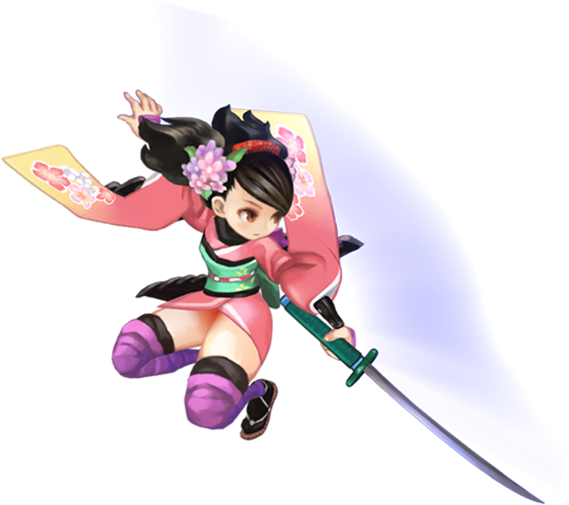 百姫（札を手に跳ぶ）
